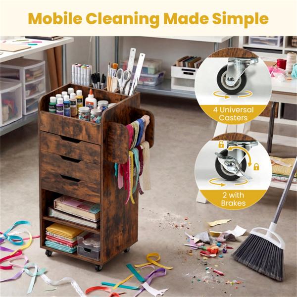 Rolling Craft Storage Cart with 3 Drawers & Adjustable Shelves, Mobile Wrapping Paper Organizer with Wheels