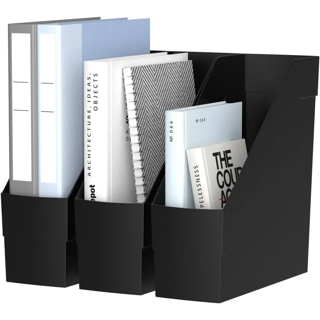 3 Pack Plastic Magazine Rack, File Folder Bin Desk Organizer, Black