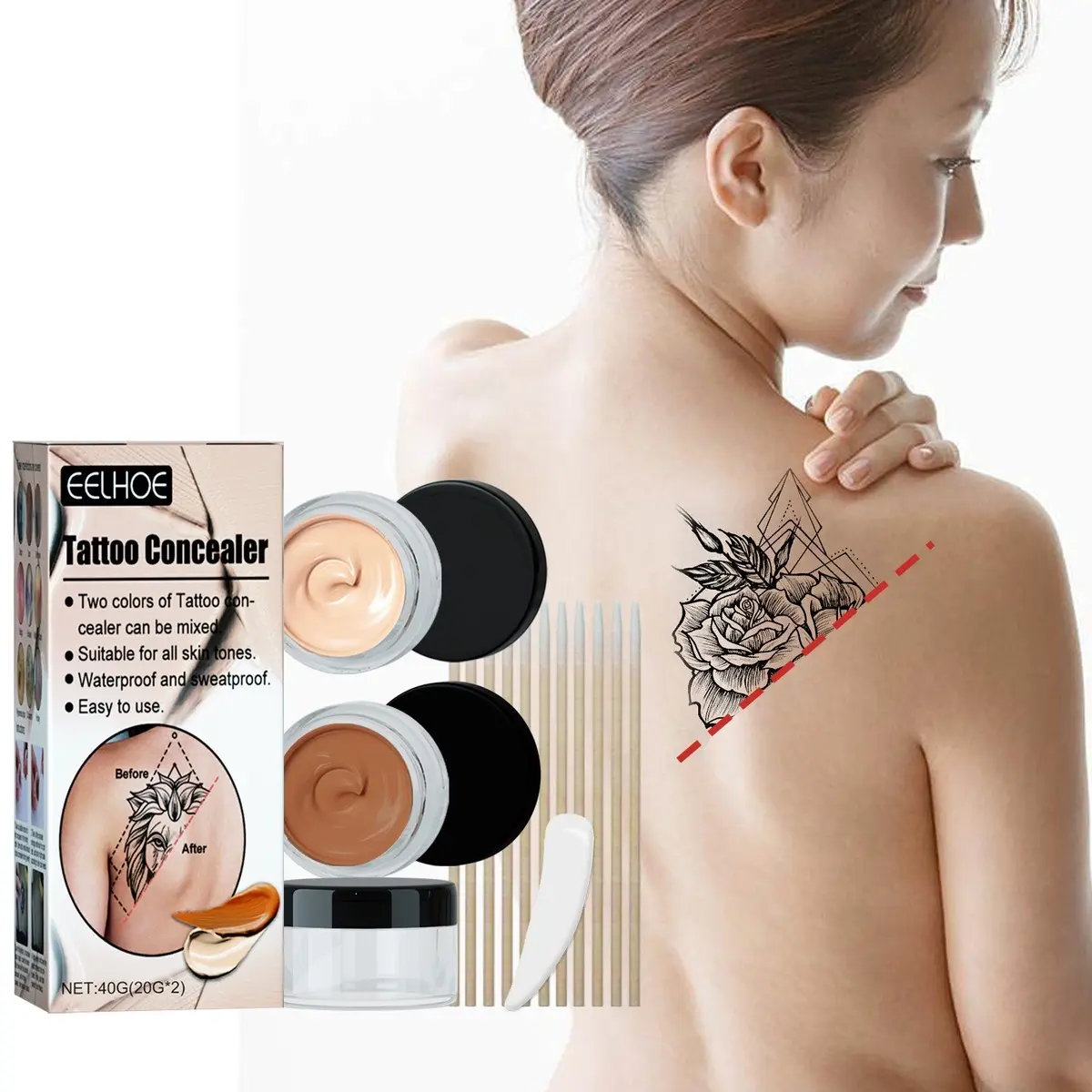 Double Color 0.7oz Tattoo Concealer Kit Waterproof Birthmark Scar Tattoo Cover Cream Skin Scar Concealer