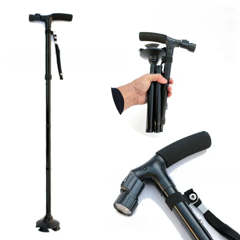 Angle-Adjustable LED Light Foldable Walking Cane - Aluminum Alloy, Lightweight Heavy-Duty, Height-Adjustable, Sweat-Absorbent Anti-Slip Handle, Large Non-Slip Footpad for Seniors,durable walking stick,Ergonomic Walking Pole for Eldly,Home use,hiking