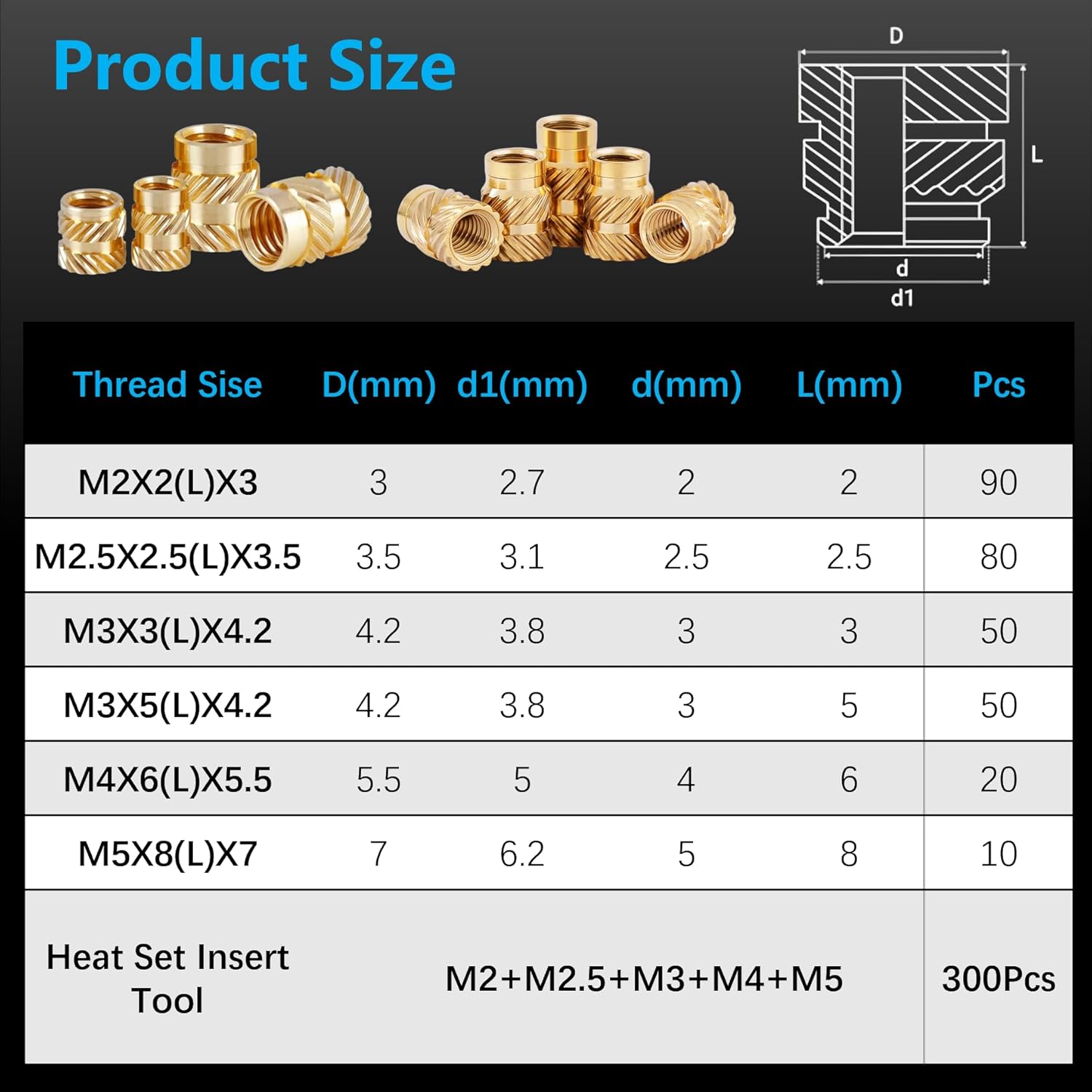 300+6Pcs M2 M2.5 M3 M4 M5 Brass Threaded Inserts, Metric Brass Knurled Nuts Assortment Kit, with Heat Set Insert Tool, for Plastic and Printing Components, -in- Solutions 300+6Pcs M2 M2.5 M3 M4 M5 Brass Threaded Inserts, Metric Brass Knurled Nuts Assortment Kit, with Heat Set Insert Tool, for Plastic and Printing Components, -in- Solutions