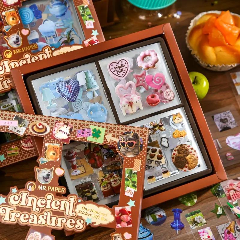 Vintage Retro PET Sticker Gift Box - Large Capacity Adhesive Sticker Set  for Scrapbooking, Journaling, Card/Phone Case/Water Bottle Decoration, School & Office Supplies