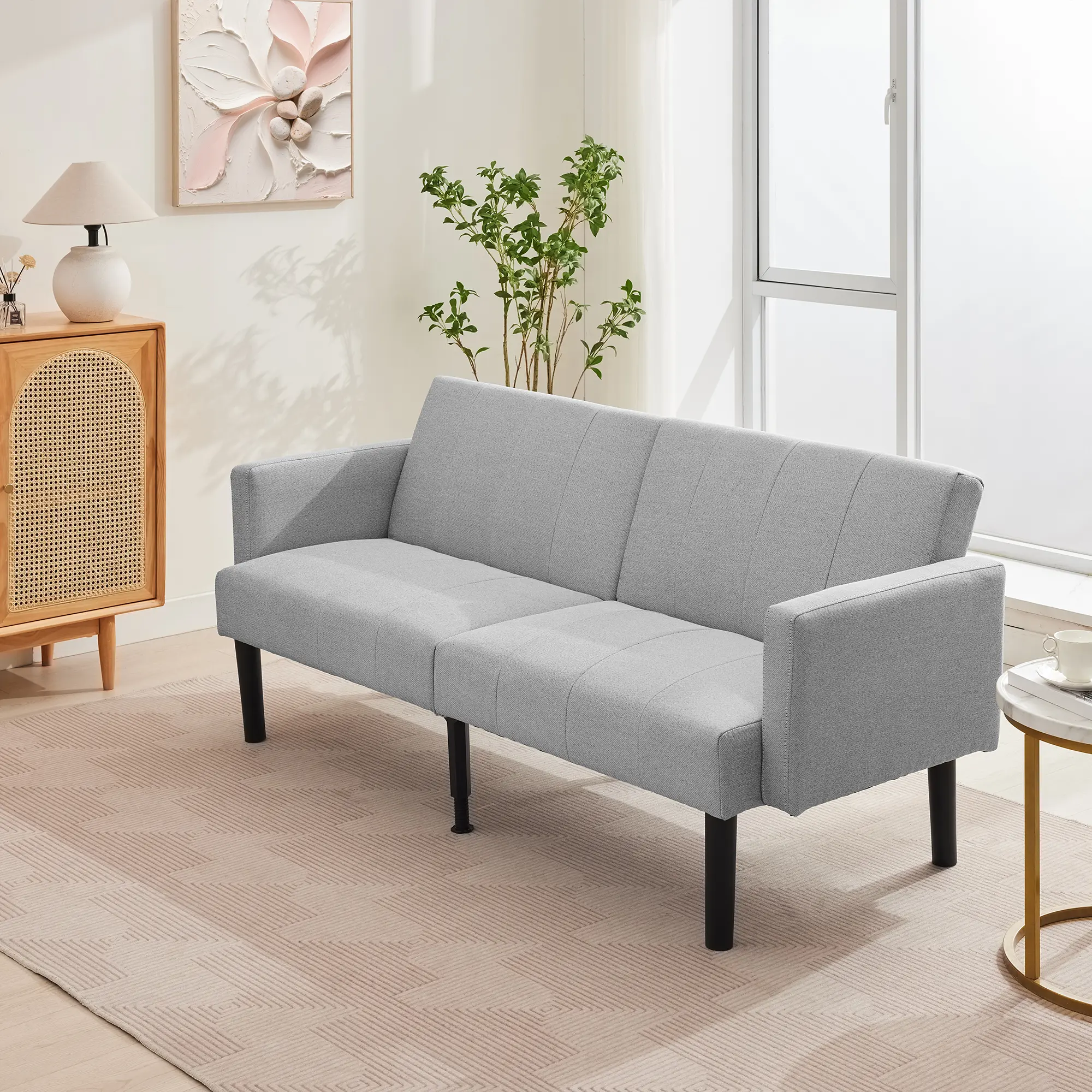 75.5 Inch Convertible Futon Sofa Bed, Mid Century Modern Loveseat with Adjustable Design, 700lbs Weight Capacity Couch for Living Room Bedroom