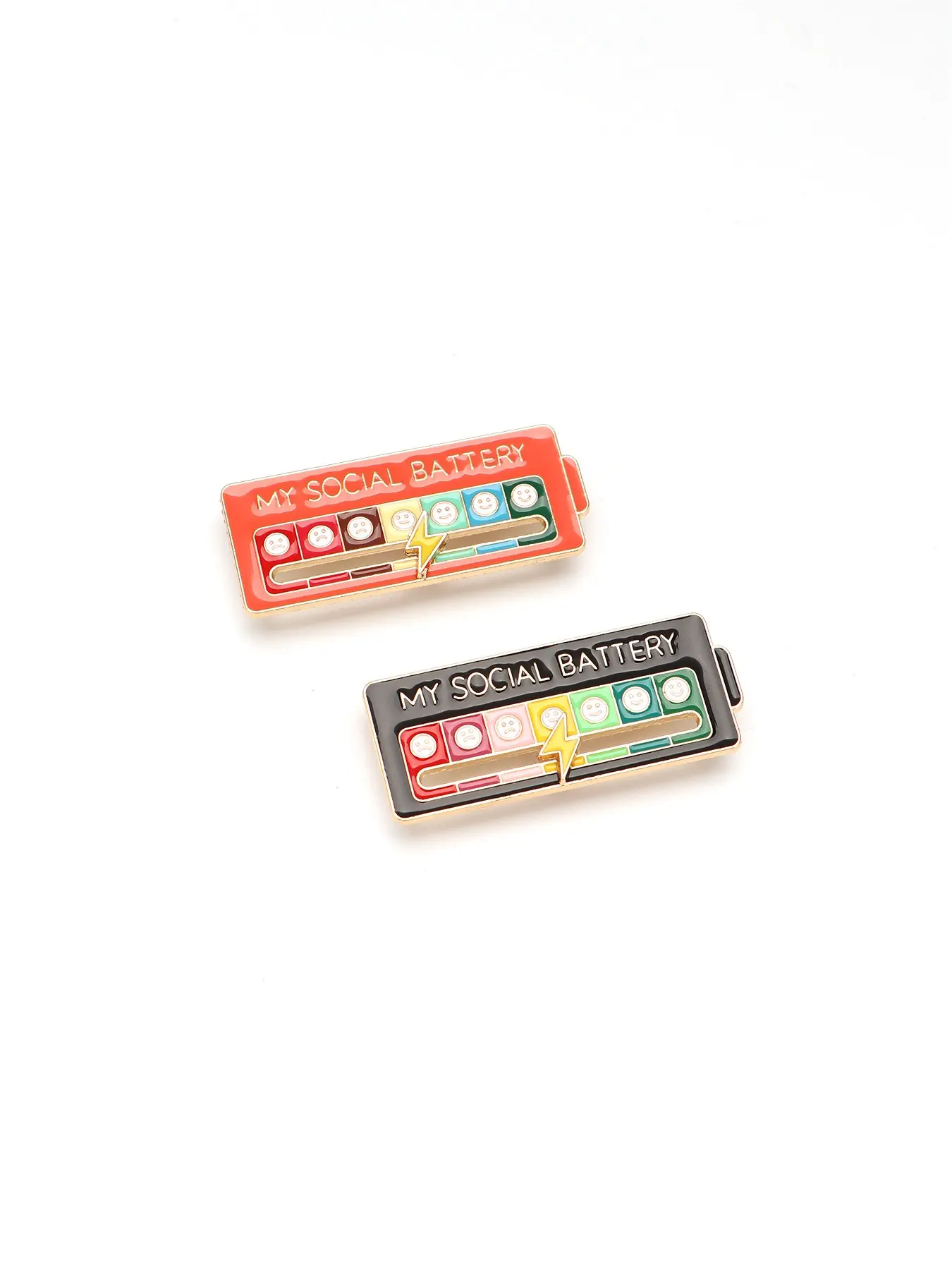 2 Piece Social Battery Slider Pins, Alloy Brooch Pin, Interactive Mood Pins for Introverts, Fun Creative Badges for Jackets and Backpacks, Unique Gifts for Friends