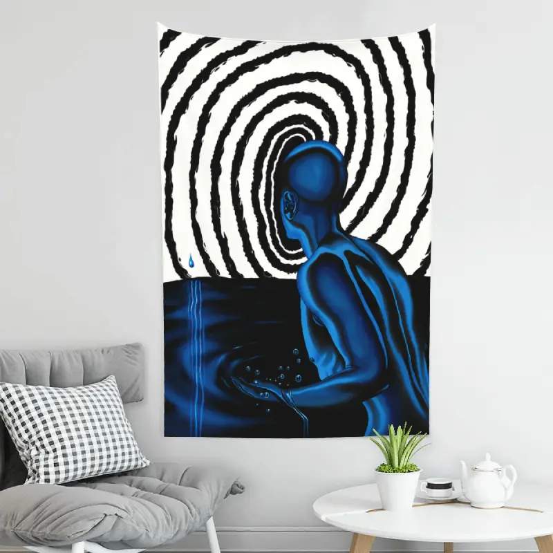 Abstract Blue Figure Spiral Tapestry (5ft x 3ft/60in x 40in) - Modern Art Swirly Swirls Wall Decor, Peach Skin Fabric Indoor/Outdoor Wall Hanging for Bedroom, Dorm, Home Decoration Gift