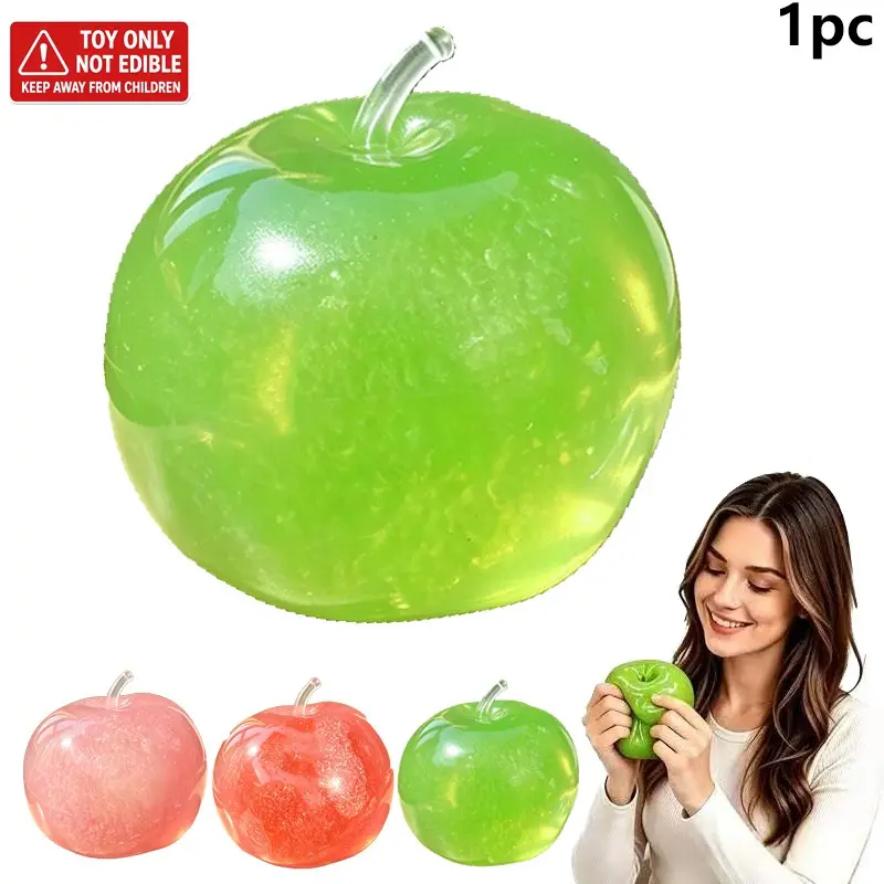 Slushy Apple Squishy Toy,  Green Apple Fidget Toy with Slushy Texture, Slow Rising Stress Relief Squishy Sensory Toy, Soft Silicone Squeeze Toy for Anxiety Relief, Desk Decor & Gift