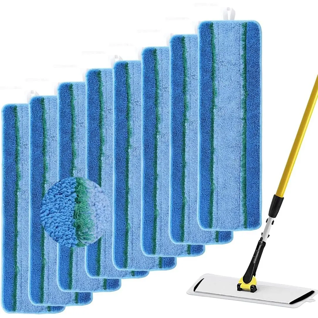 Upgraded  Microfiber Mop Pads for  Commercial 18 Inch Mop 17 Inch Mops,  Wet & Dry Commercial Cleaning Flat Mops System 18" 17" Refill  for Multi-Surface Floor-8 Pack