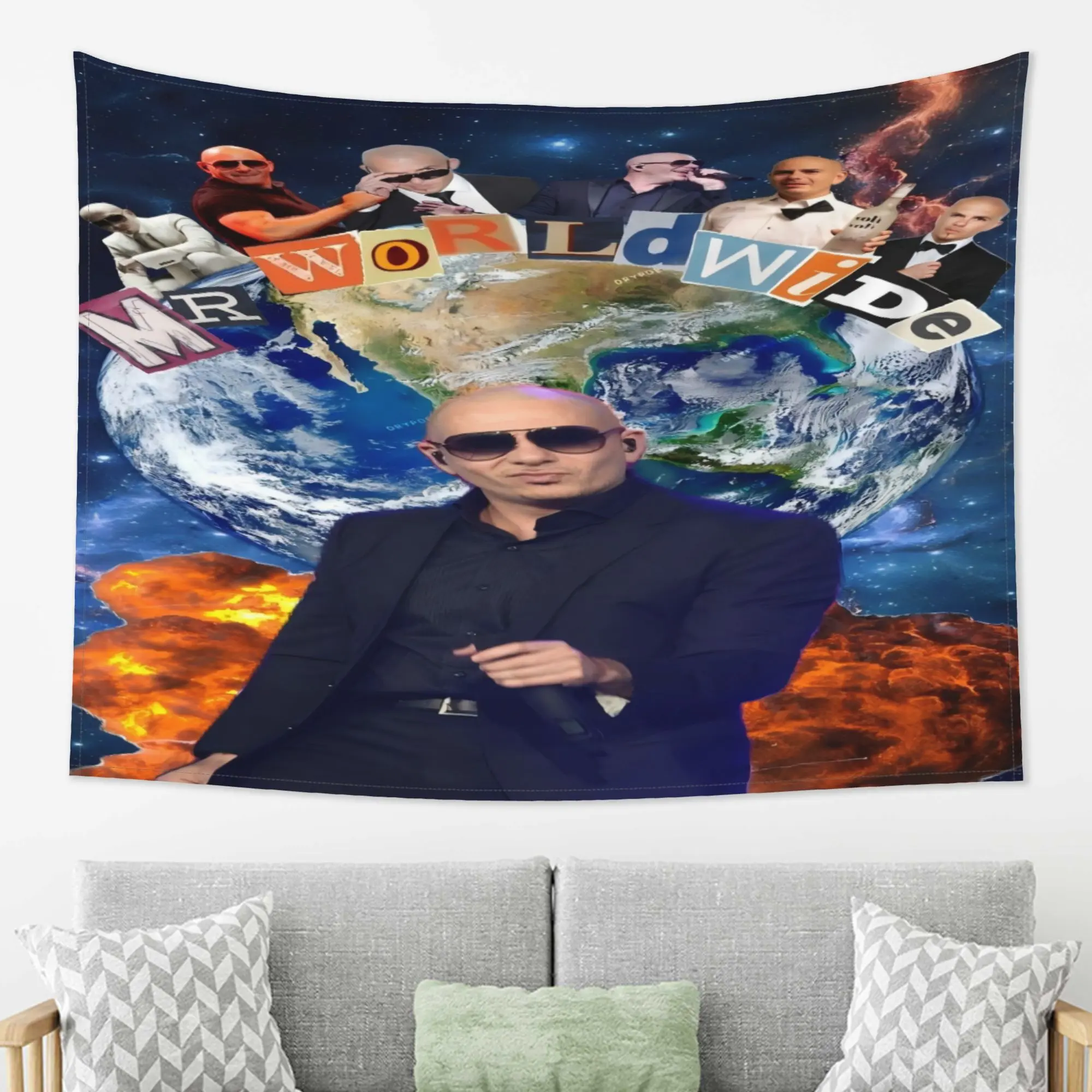 1pc MR. WORLDWIDE Funny Tapestry - Vibrant Design, Aesthetic Wall Hanging for Bedroom And Living Room Decor, Polyester Fabric, Horizontal Orientation