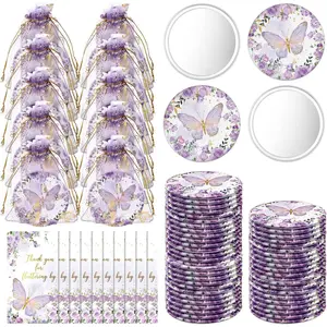 36 Sets Butterfly Baby Shower Party Favors, Butterfly Compact Pocket Mirrors and Thank You Cards Gifts Bulk for guests Bridal Shower Wedding Gender Reveal Party(Purple)