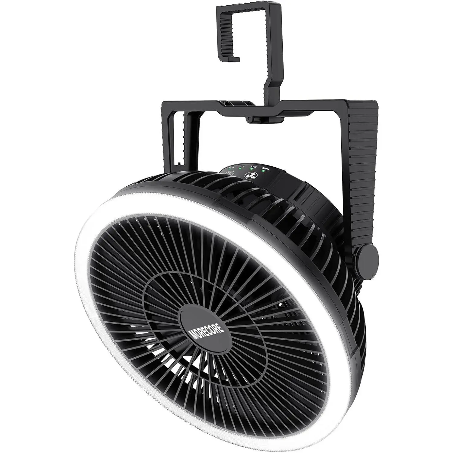 Portable Camping Fan with LED Lantern, 24HRS Running 8inch Rechargeable Tent Fan, Powerful 3-Speed 180° Rotate with Hook, Quiet for Outdoor RV Travel Fishing Hurricane Emergency Power Outage