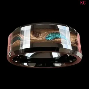 Men’s Black Stainless Steel Ring With Colorful Quicksand Inlay, Minimalist Modern Wedding Band Finger Jewelry For Daily Casual Wear And Matching Presents