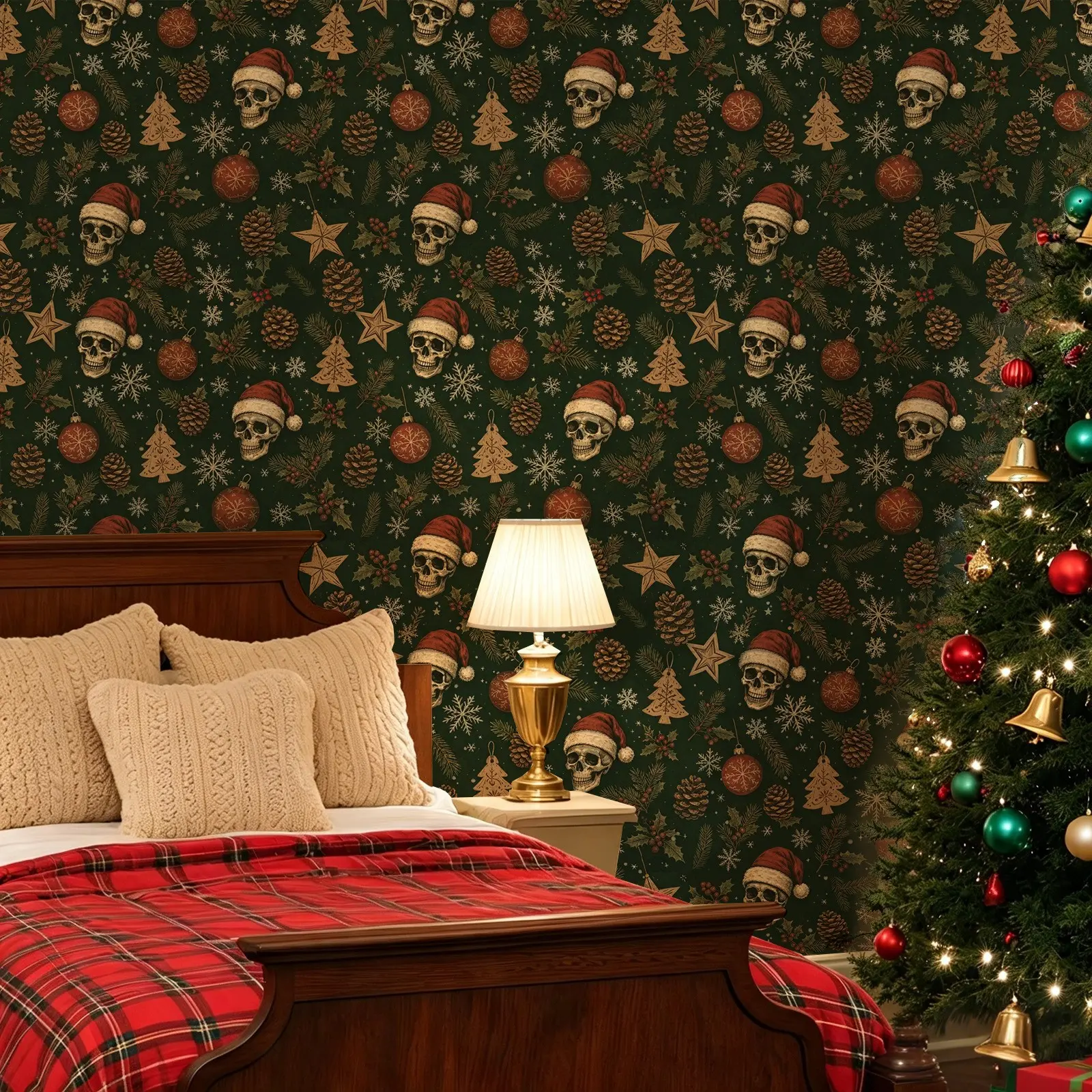 Self-Adhesive Wallpaper Roll, Gothic Halloween Decorative Wallpaper, Dark Christmas Wall Decoration, Removable Vinyl Wallpaper, Festive Decor Peel-and-Stick Wallpaper, Christmas Decoration, Festive Decoration for Living Room, Bedroom, Dormitory