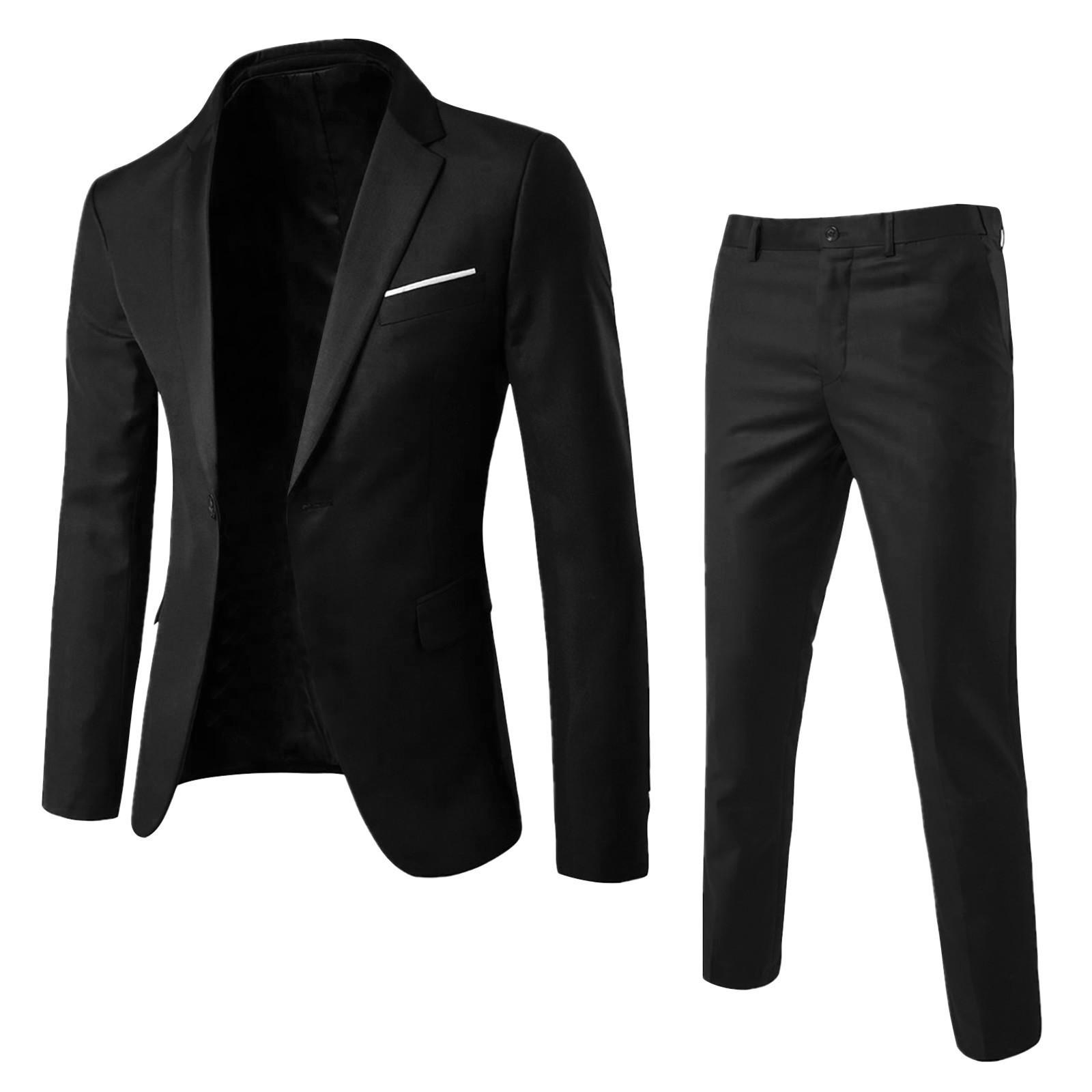 Men's Korean-style slim-fit two-piece suit, with simple lines, wrinkle-resistant and comfortable, suitable formal business occasions, and an ideal choice weddings/groom banquets