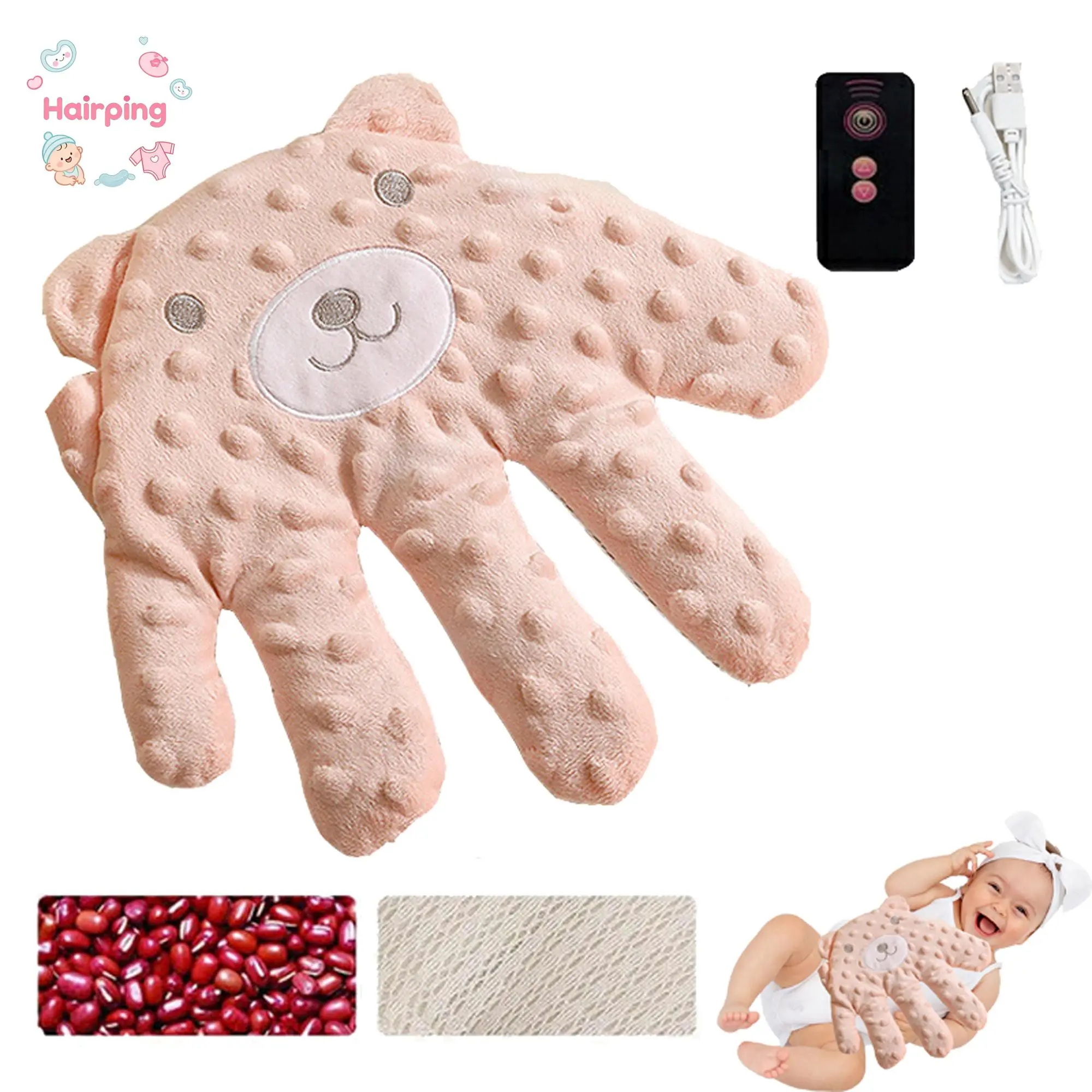 Baby Soothing Palm, Red Bean Stuffed Automatic Baby Patting Hand Soft Pacify Toy