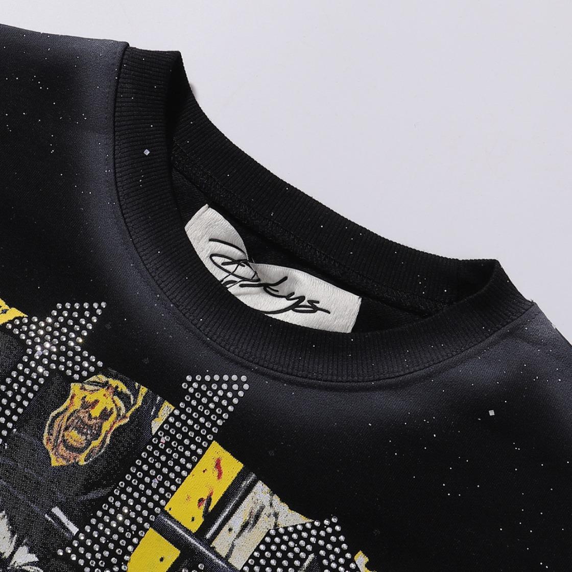 Best Quality Washed Gray Full Rhinestone Bling T-Shirt, Unisex F-Terry Cropped Tee, BKYS Skull Print High Street Hip Hop Rock Retro Y2K Vintage Streetwear, Sparkle Diamond Graphic Casual Short Sleeve Tops for Men Women