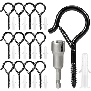 12PCS Q Hanger Hooks with Safety Buckle, Windproof Screw Hooks, Outdoor String Lights, Plants, Christmas Lights, Patio Lights Use, 2.2 Inches, Black with 1 Wing Nut Driverfidget toys