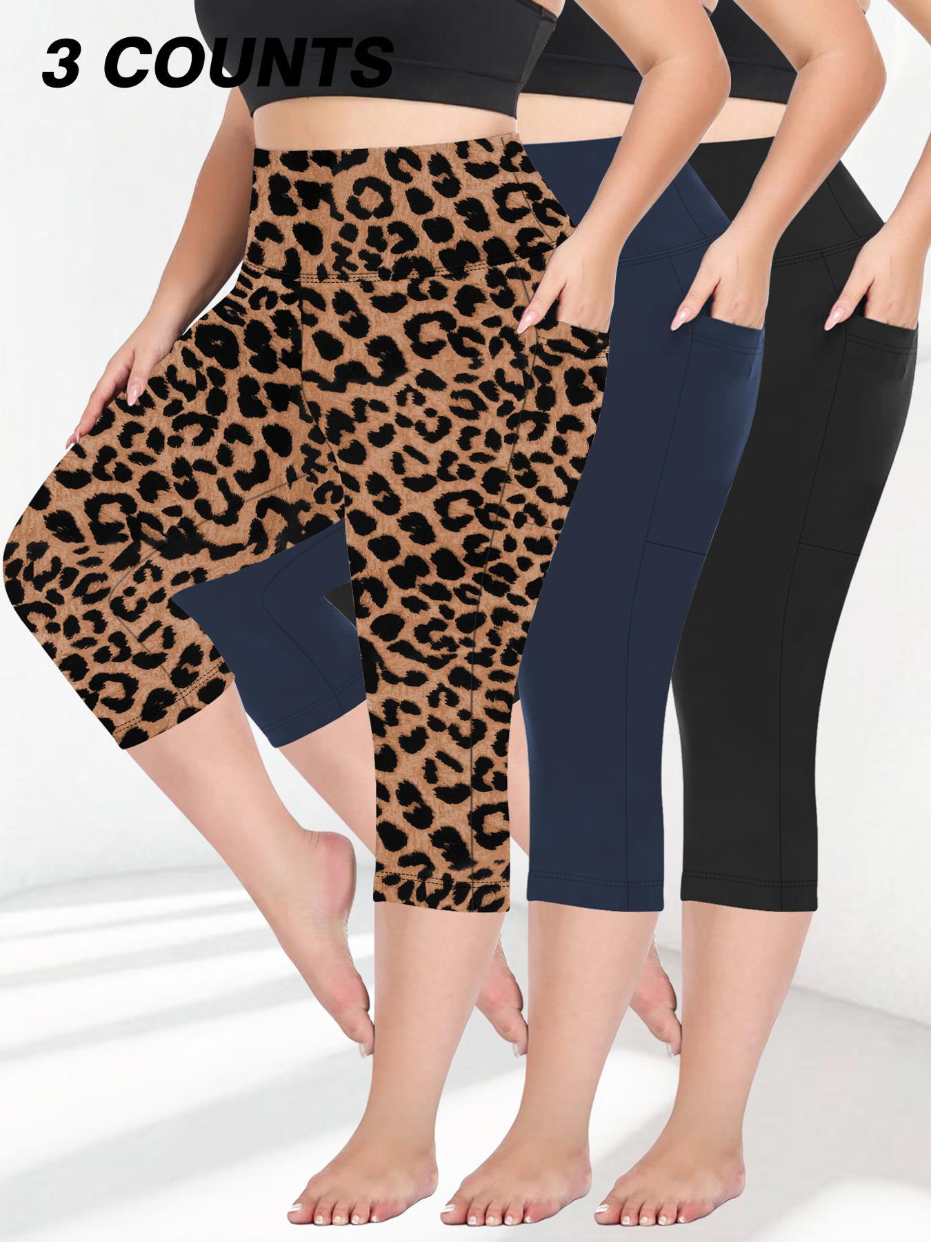 Plus Size Plain Pocket High Waist Capris Leggings, High Stretch Leggings, Casual Comfy Breathable Skinny Capri Pants for Daily Wear, Women's Plus Bottoms for Summer, Workout Clothes