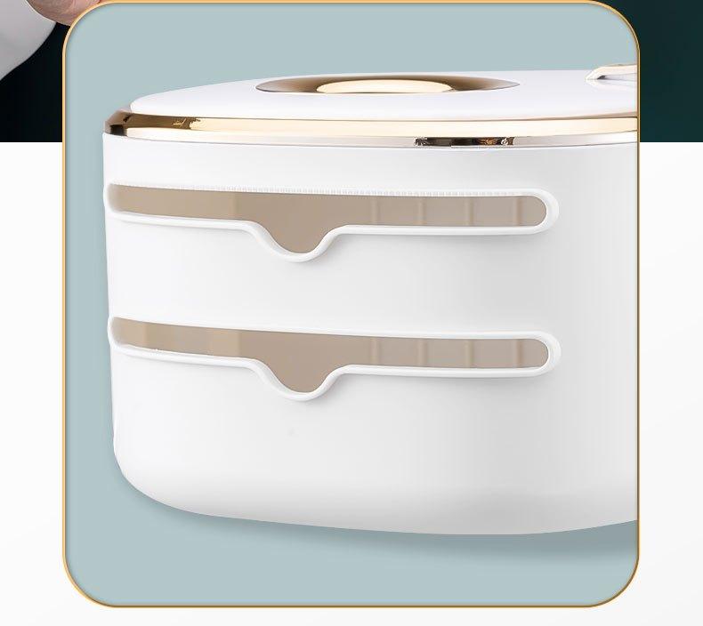 OTEN Large Capacity Double-layer Waterproof Tissue Storage Box Wall Mounted Plastic Roll Paper Holder Non Perforated Design with Storage Compartment Home Goods Installation Golden