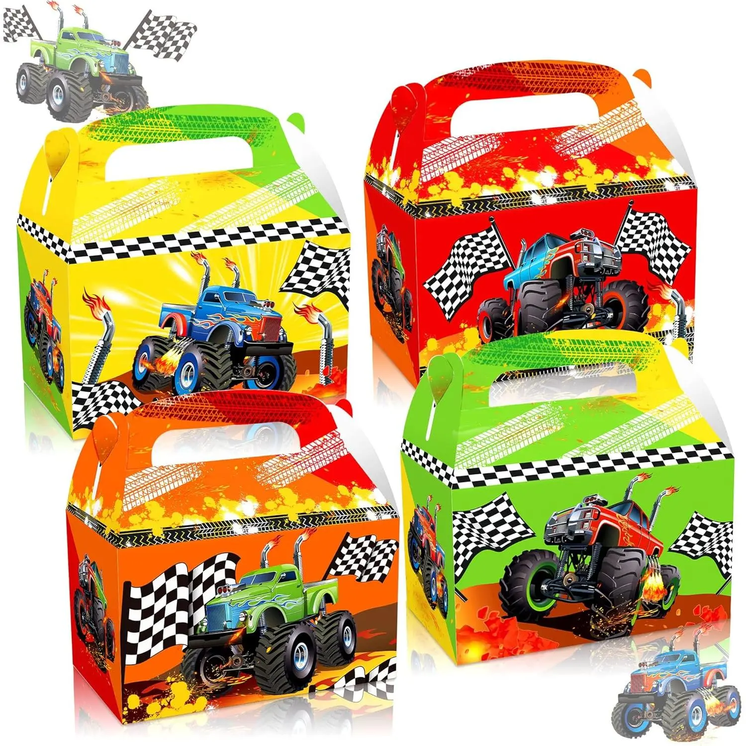 12 PCS Monster Trucks Party Favor Boxes Monster Truck Party Supplies Set for Birthday Decorations Includes Favor Bags Cake Topper Boys Themed Party Favors Decoration