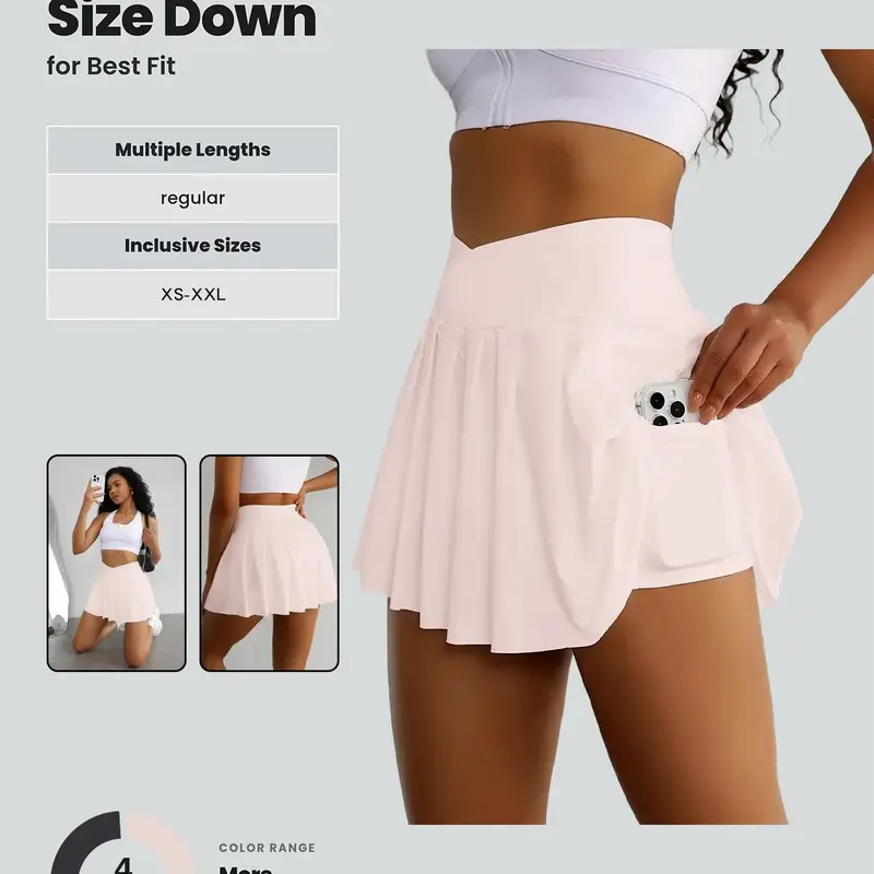 Women's 2 in 1 Pocket Pleated Skort, Casual Solid Color Skorts for Summer, Ladies Bottoms for Daily Wear, Casual Comfy Skorts, Pockets Skorts