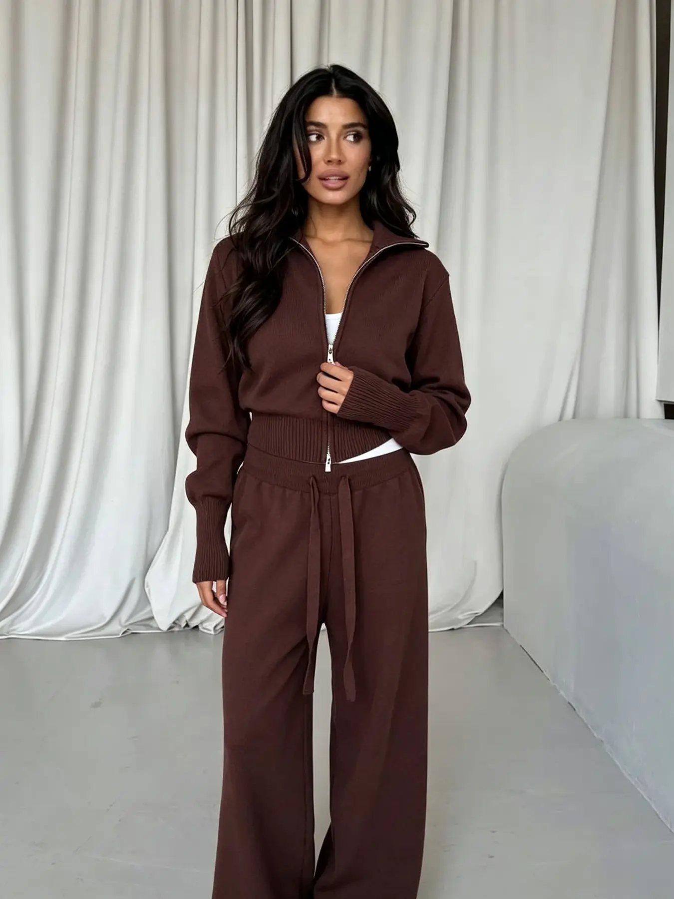 Women's Fashion Knit Set, Casual Chic Knit Sweater + Straight Leg Pants, Fall Winter Street Style, Daily Wear, Outdoor Fashion