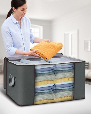 Large Storage Bags, 4 Pack Clothes Storage Bins Foldable Closet Organizers Storage Containers with Durable Handles Thick Fabric for Blanket Comforter Clothing Bedding 90 L (Gray)