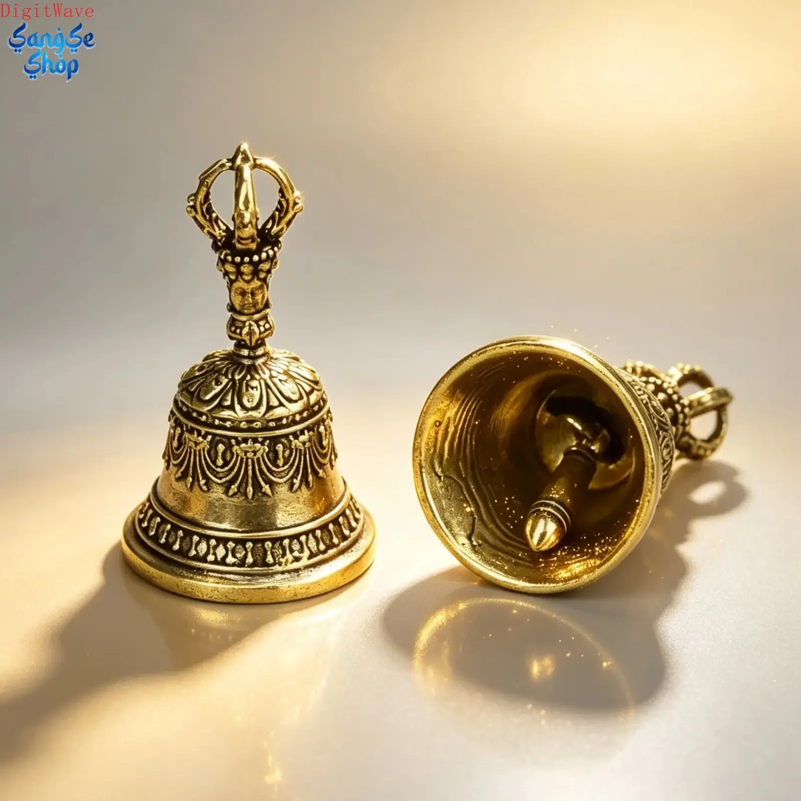 Single Carved Bronze Hand Bell with Handle, Handheld Decorative Bell, Crisp Soothing Sound Meditation & Relaxation Tool, Vintage Style Spiritual Healing Bell for Church Weddings Ceremonies School & Holiday Decor Home Ornament
