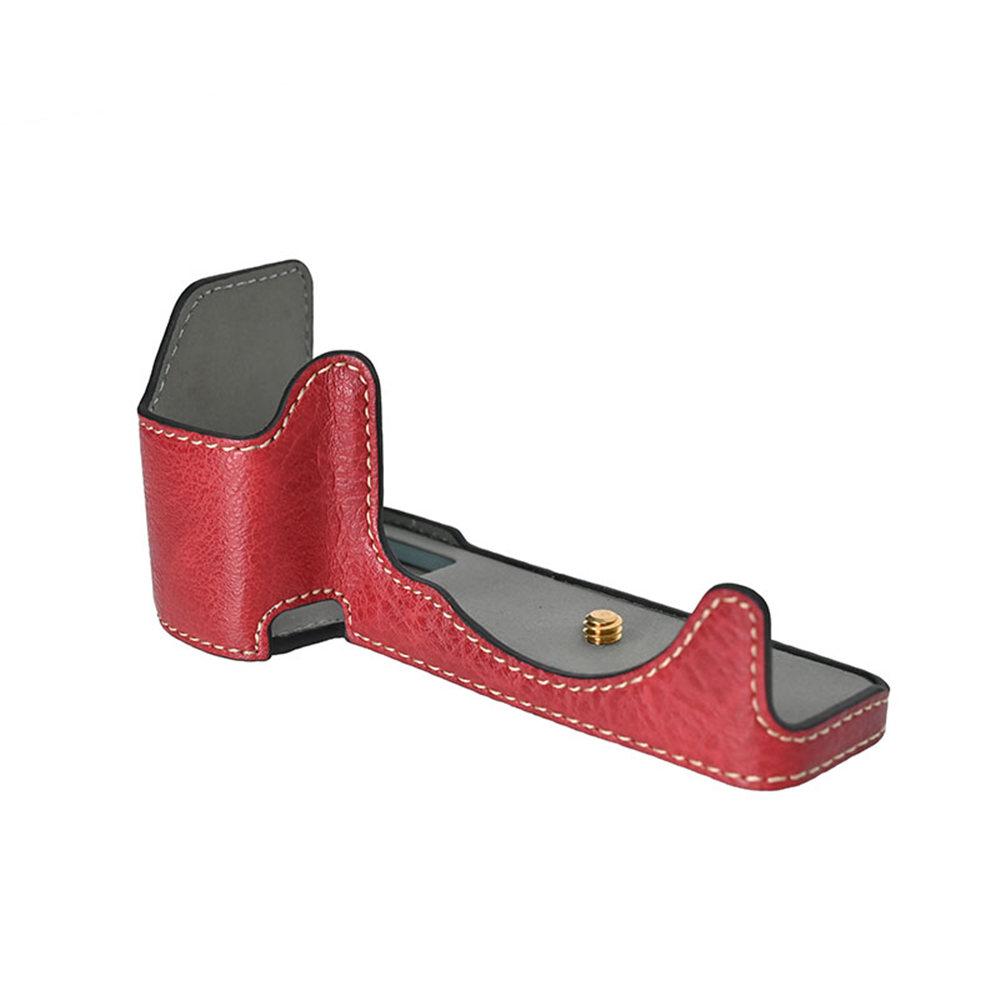 Litchi Pattern PU Leather Camera Half Case for Sony A6300 A6400 A6000 A6100 Bottom Opening Magnetic Cover With Strap