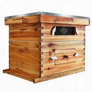 10 Frame Complete Beehive Starter Kit, Bee Hive Boxes with Transparent Acrylic Window Dipped in 100% Beeswax with Cedar Wooded Frames and Wax Foundations for Beekeepers(1 Deep Brood & 1 Medium Super)