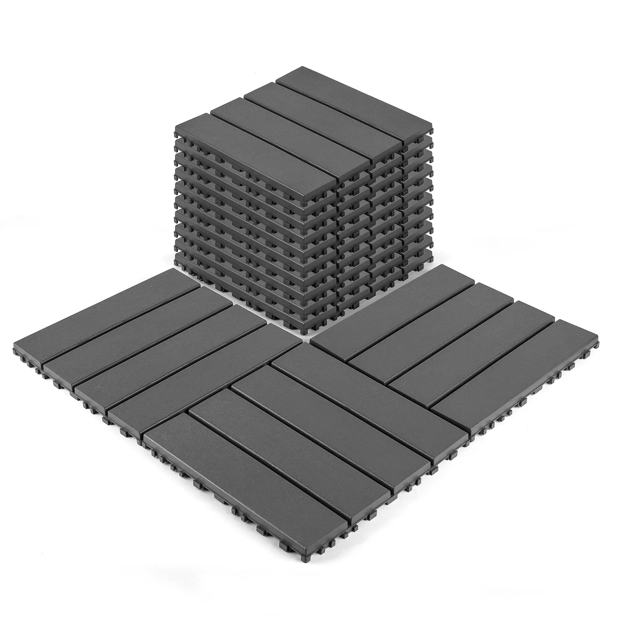 44-Pack Interlocking Plastic Click-Parquet Deck Tiles, 12"x12" Heavy-Duty Stable Patio Pavers, Waterproof Non-Slip Snap-Together Outdoor Flooring with 3 Drainage Ports for Balcony, Easy to Clean
