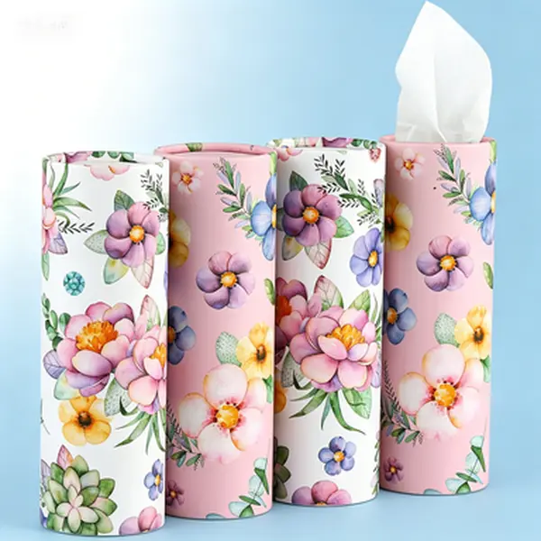 Facial Tissues & Tissues Holder 4 Pack, Car Cup Holder Compatible Cylinder Tissue Container, 200 Sheets 3-Ply Travel Tissues Tubes, Perfect Fit for Car Cup Holder, Reusable On-the-Go Tissue Box