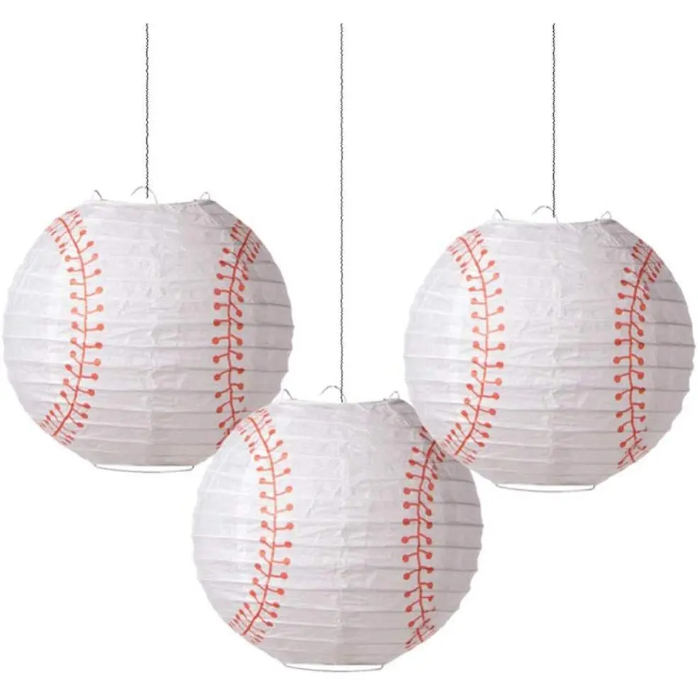 8'' Baseball Paper Lanterns  Team Party Baseball  Lantern Softball Party Decorations 3 count