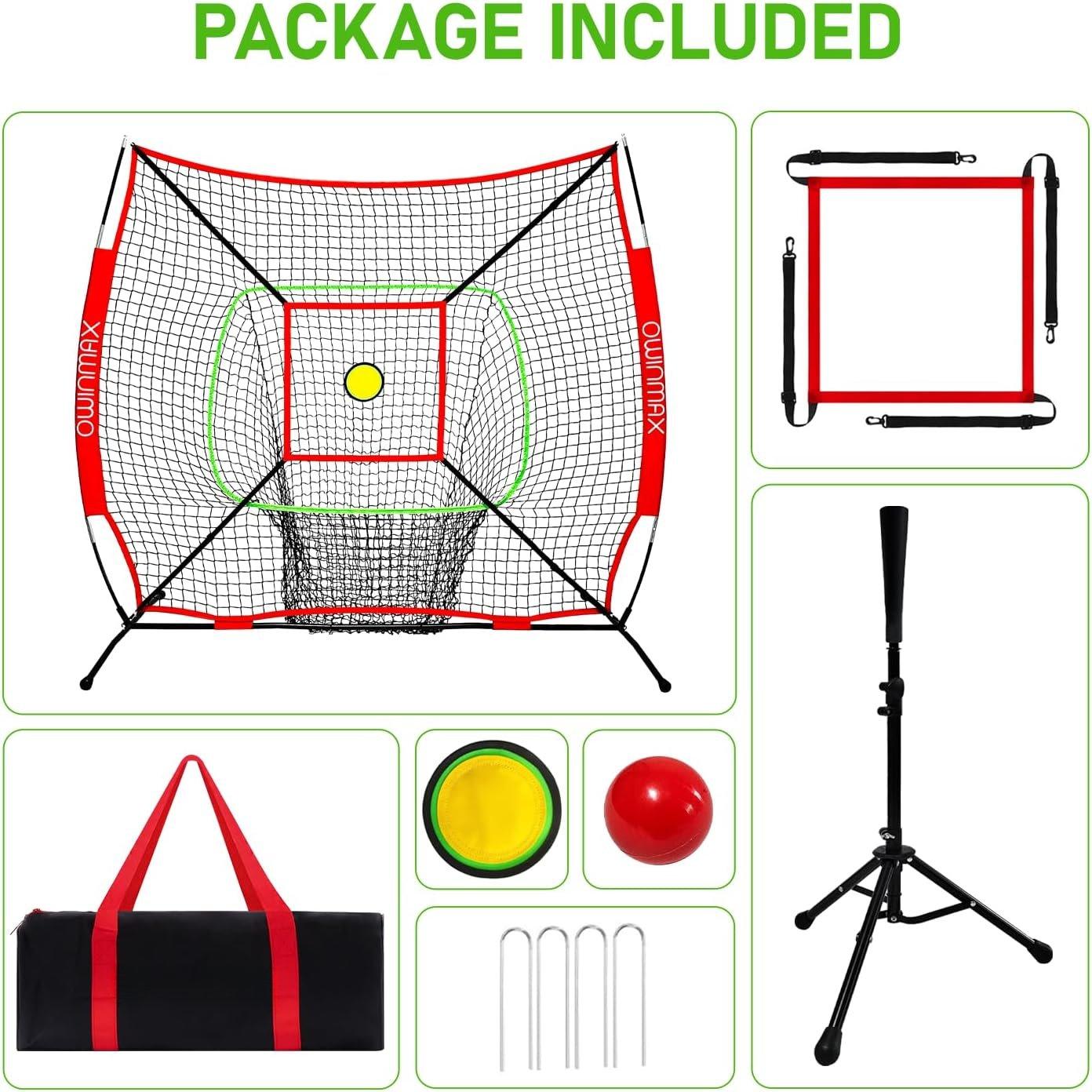 6x6FT Baseball Net, Baseball & Softball  net with Batting Tee, Strike Zone & Circular Target and Weighted Ball, Portable Design with Compact Storage, for