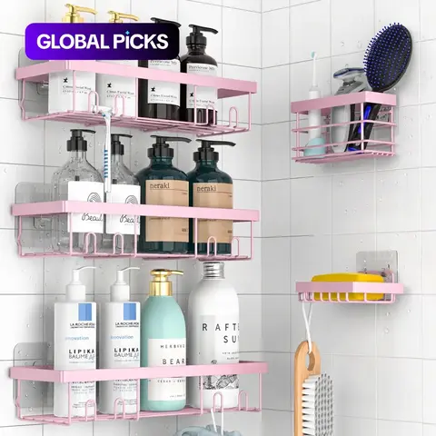 5-Count Wall-Mounted Shower Rack Set, Bathroom Organizers & Kitchen Storage Organizer, Home Organizer Supplies for Bathroom, Kitchen & Living Room #GLOBAL PICKS