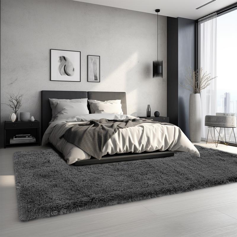 FAMVAL Large Size Plush Rugs Big Fluffy Area Rug Non-slip Soft Shaggy Carpet Mats for Livingroom Bedroom Nursery Home Decor Dark Gray Christmas gifts