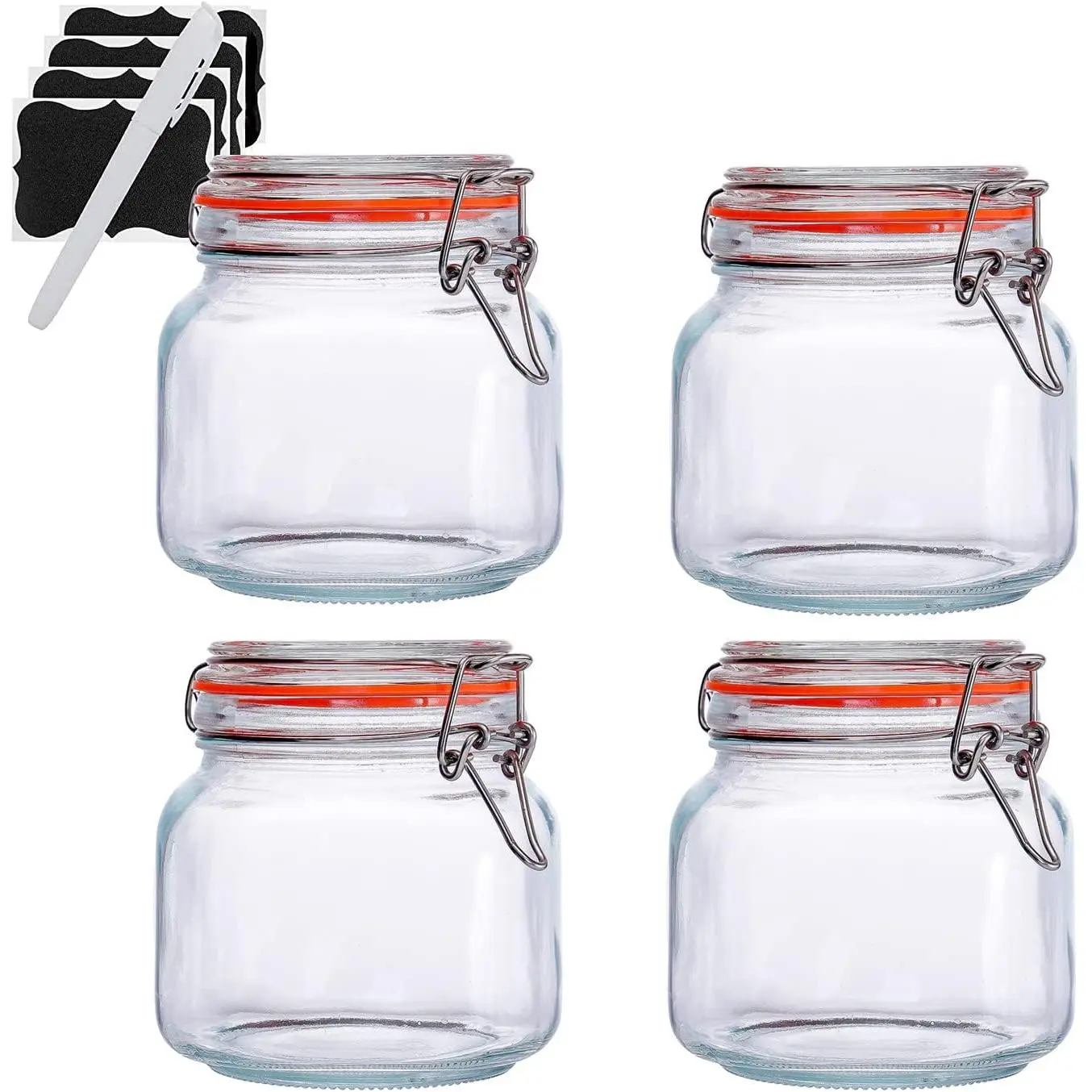 25oz*4-Round Wide Mouth Glass Jars with Airtight Hinged Lids, Leak-Proof Rubber Gaskets, 750ml Kitchen Canisters & Home Storage Containers