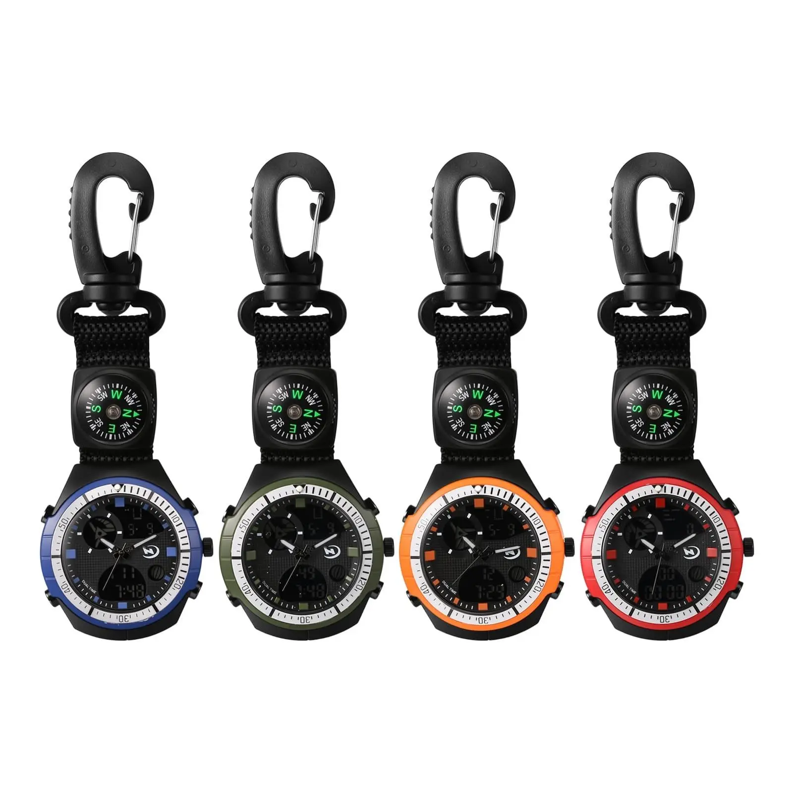 Men's Outdoor Multi-Function Clip Carabiner Pocket Watch with Compass Date