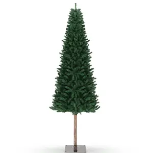 7.5ft Pre-Lit Pencil Christmas Tree, Slim Holiday Decoration, Lighted Skinny Décor with LED Lights, Xmas Tree, Christmas Tree with Warm White Lights & Metal Stand, Xmas Decoration