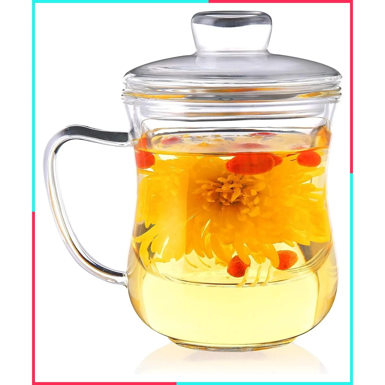 10oz Thickened Borosilicate Glass Tea Cup with Removable Infuser and Lid for Loose Leaf Tea & Teabags