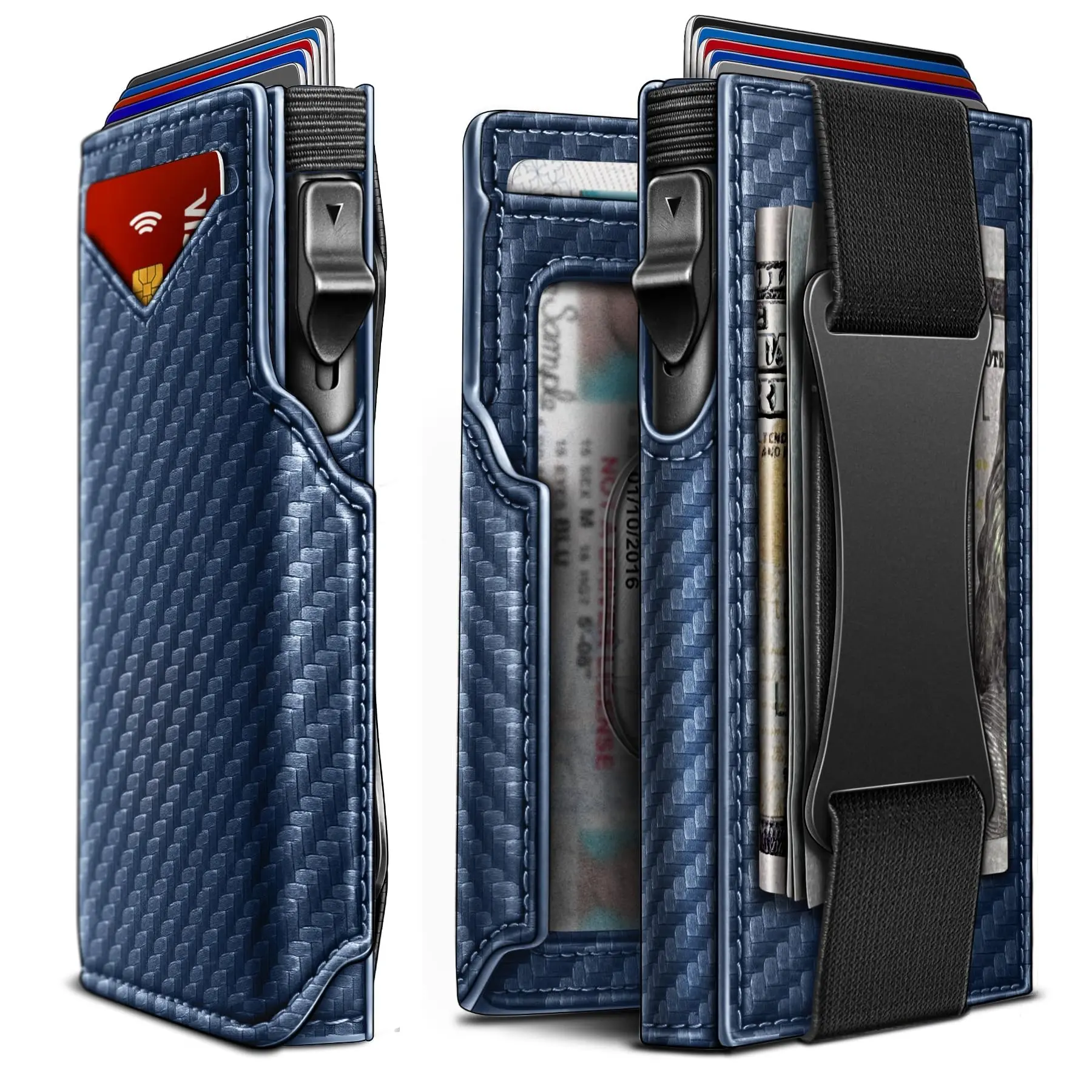 Men Slim Compact Wallet, Slim Front Pocket Wallet Money Clip Card Holder 3.8"x2.7", Pop-up Access, Slim Compact Wallet with ID Window, RFID Blocking Smart Pop Up Card Wallet, Metal Aluminum Credit Card Holder Bifold Wallet, Fathers Day Gift
