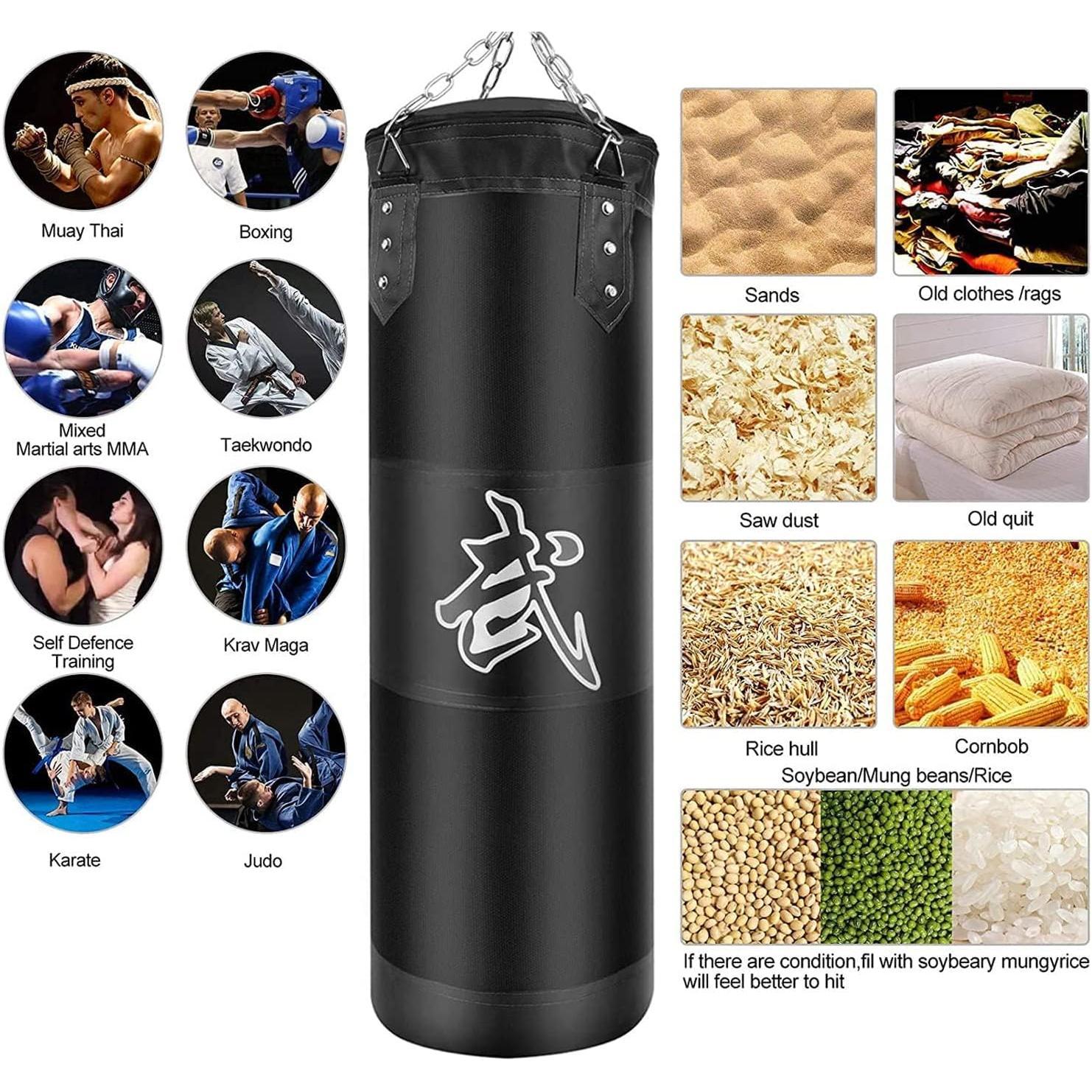 Punching Bag Set Unfilled, Heavy Boxing Bags Kickboxing Bag for Adults , Youth Boxing Set with Hand Wraps, Punching Bag Hangers, for MMA Muay Thai Karate Taekwondo