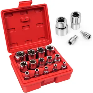 14- E-Torx  Socket Set, 1/4" 3/8" 1/2" Drive, E4 to E24 External Torque Torx Sockets Kit with Storage Case for Automotive Repair & Maintenance