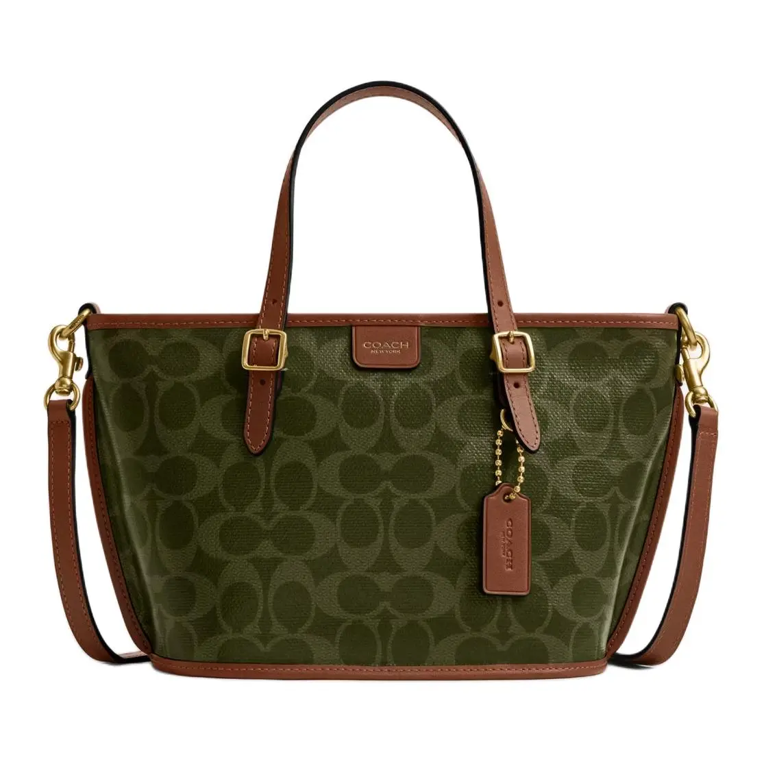 COACH Taxi 21 Tote Bag for Women – Olive Green and Brown Faux Leather with Gold-Tone Hardware