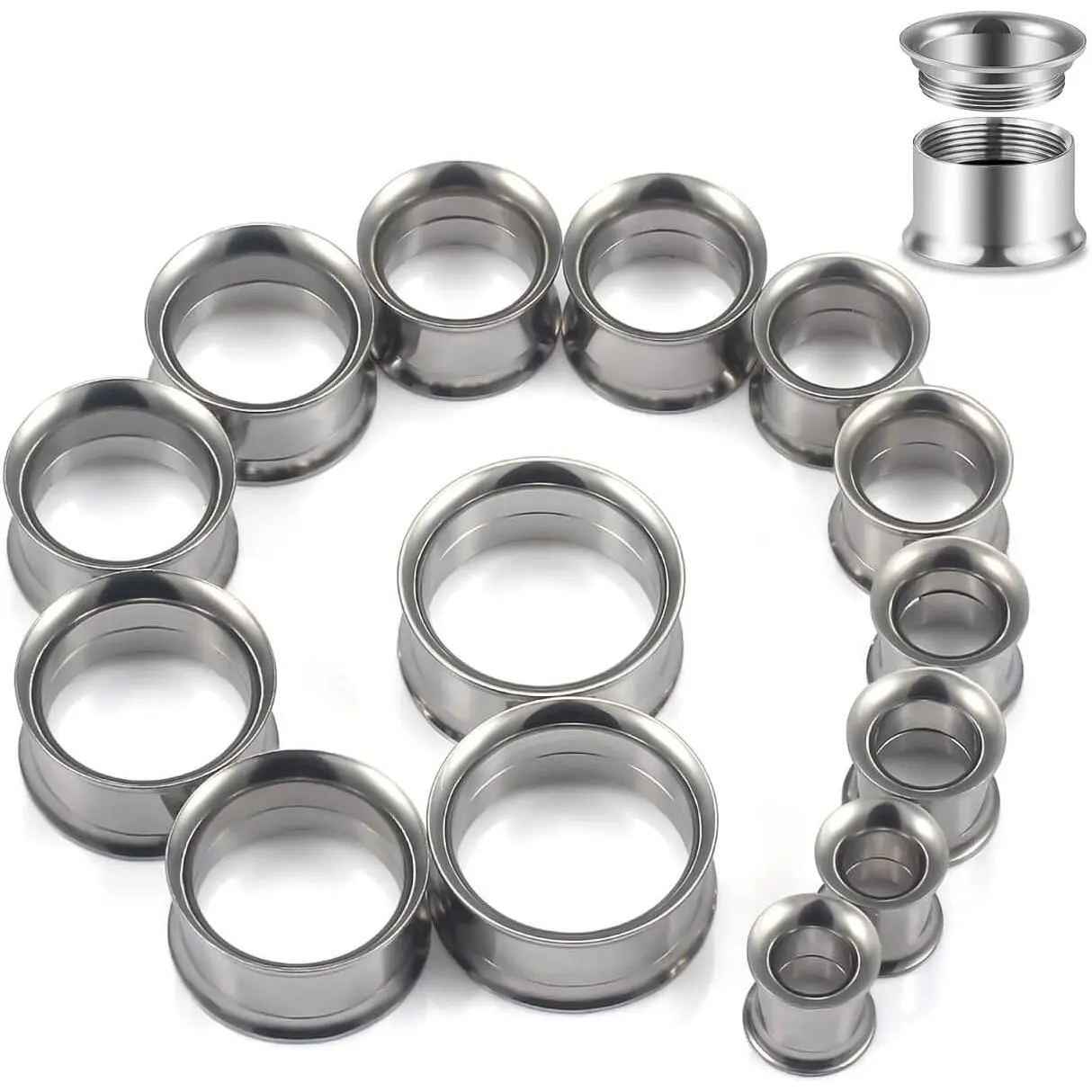 12G-25mm Double Flared Gauges Tunnels Stretching Kit 316L Surgical Steel Ear Gauges Plugs Flesh Tunnel Gauge Stretcher Silver Black Gold Color Tone