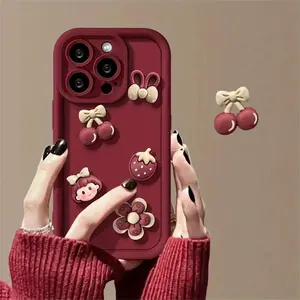 Cherry Girl Flower Candy Phone Case for iPhone16 15 14 13 12 11 Pro Max 7 8 Plus Cute Autumn Soft Case