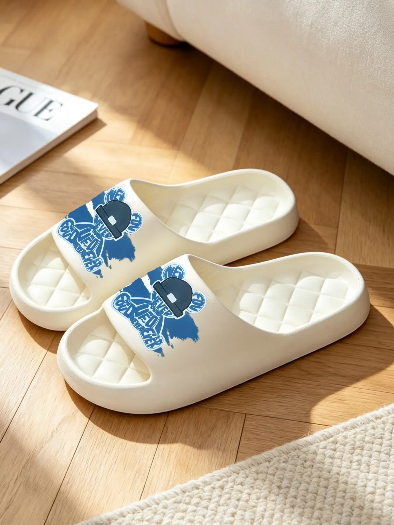 Fun Blues Bear Print EVA Platform Slippers, One-Piece Molding, Soft Cloud-Like Cushioning, Casual Slide Sandals for Indoor & Outdoor Use (Runs Small, Order One Size Up)