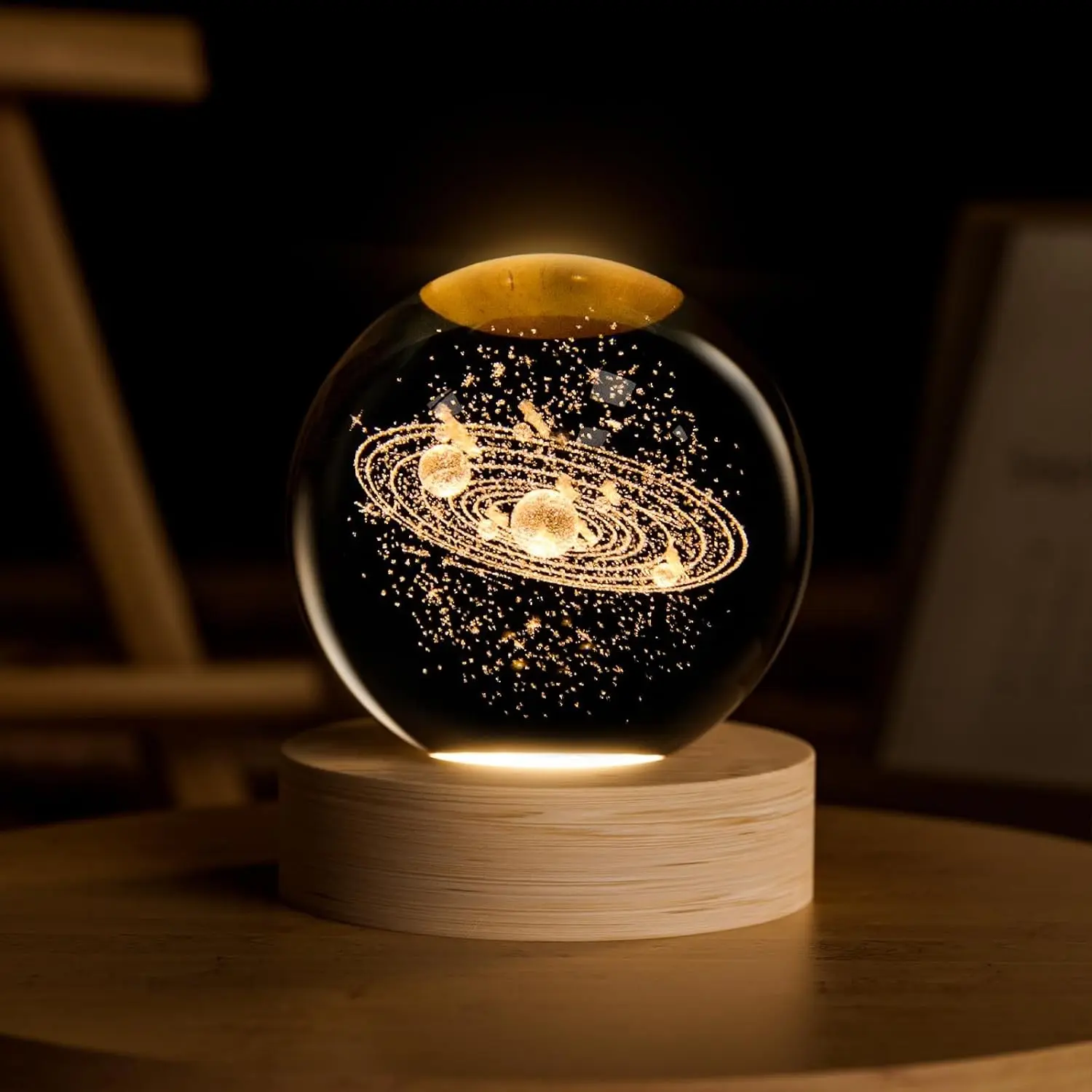 2.4in Small Size 3D Solar System Crystal Ball - Laser Engraving Space Theme Quartz Glass Universe Model, Whimsical Home Decor Room Decor Gift for Friends
