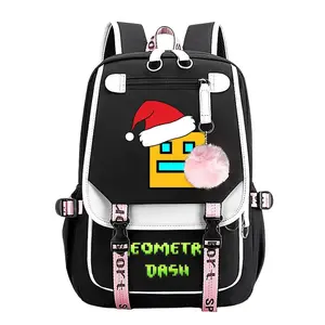 Geometry Dash Noel Print Backpack for Boys & Girls, Teen Student School Bag, Large Capacity Backpack,  Water-Resistant Durable Design, Multi-Pocket Organizer, Perfect Birthday & Holiday Gift 11.4” × 18.1”
