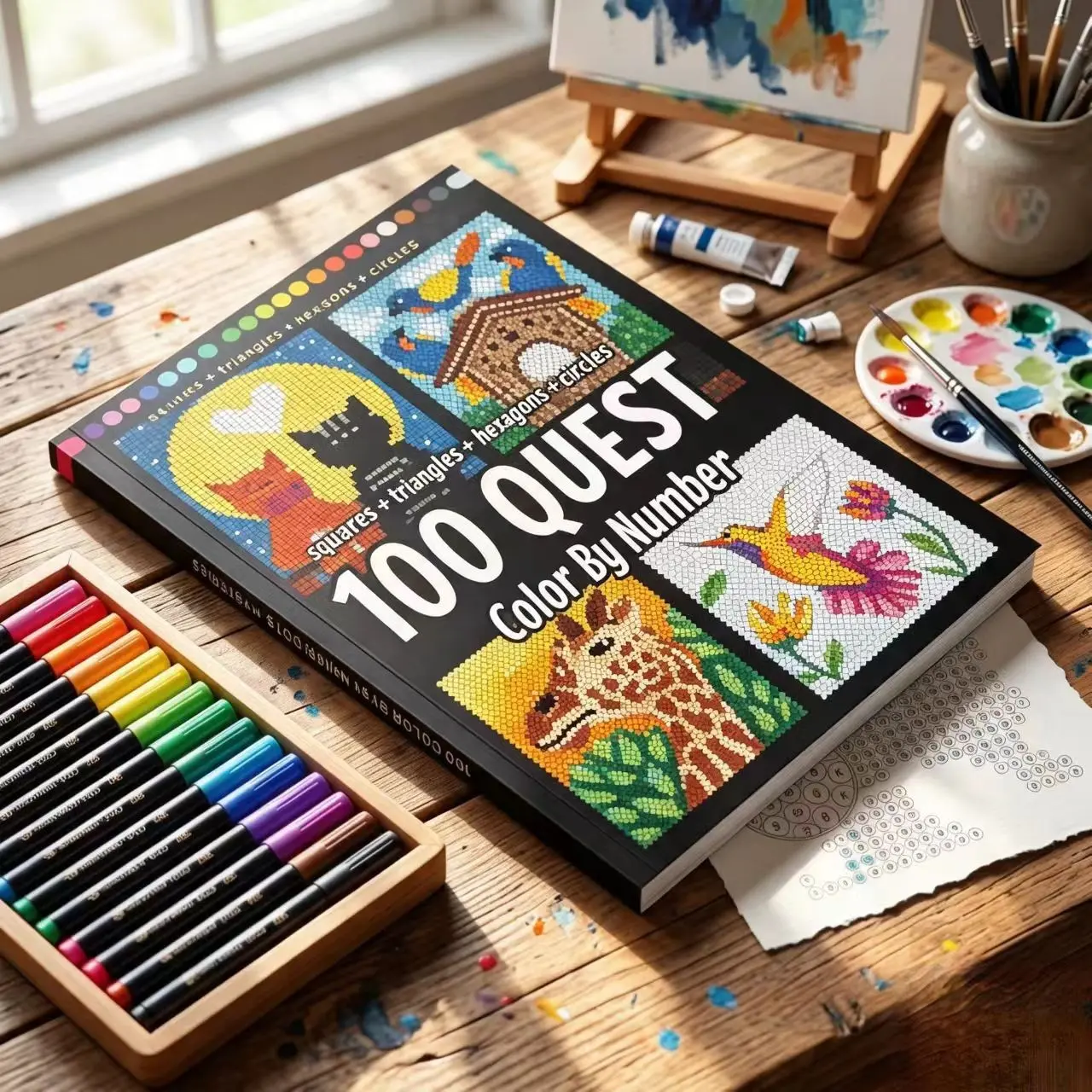 A4 Thickened 102 Sheets/204 Pages Cross-Border Ready, 100 Quest Color by Number Coloring Book, Perfect for Creative Fun