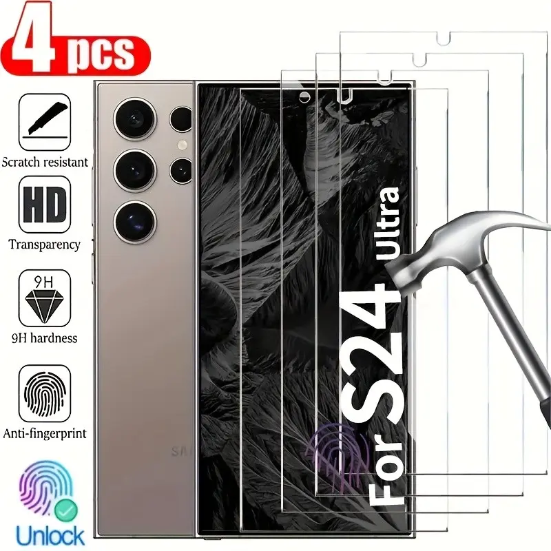 4-Pack Tempered Glass Smartphone Screen Protectors for Samsung for Galaxy S26 S25 S24 S23 S22 S21 Ultra, Plus, Edge Series - 9H Hardness, High Definition, Anti-Fingerprint, Scratch-Resistant, Bubble-Free Installation, Full Screen Coverage